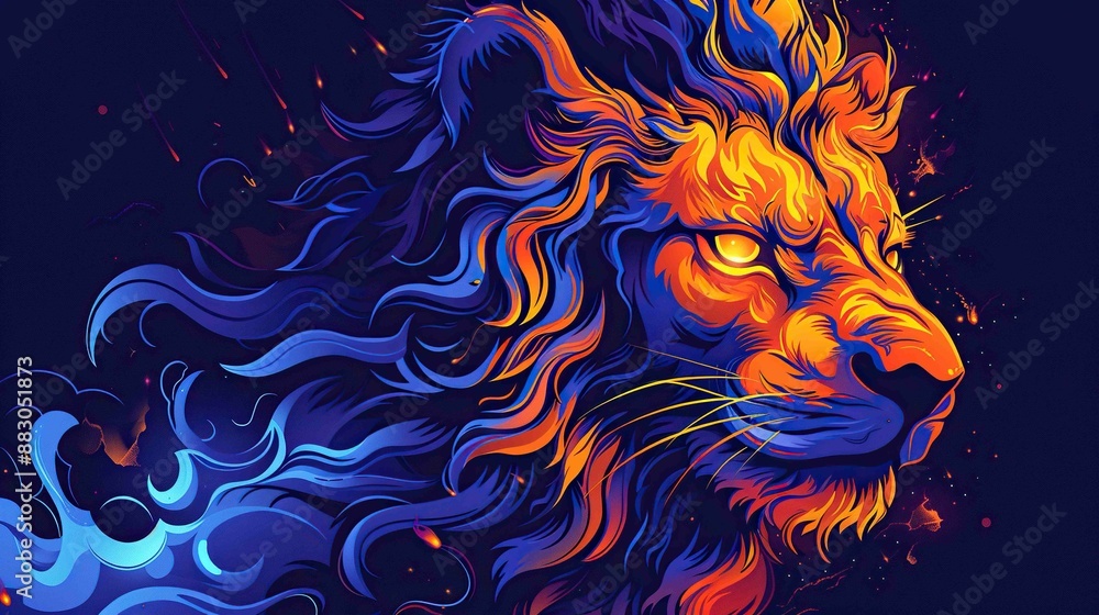A lion with blue eyes and a fiery mane A lion with blue eyes and a fiery mane