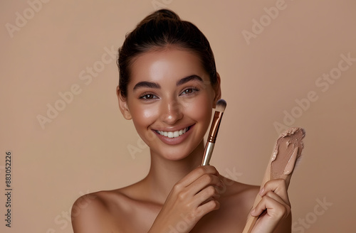 female model applying beauty products and skincare 