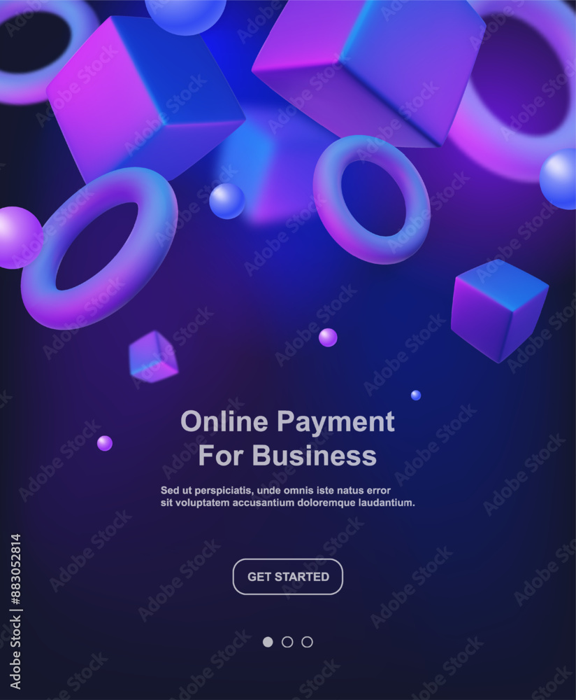 Naklejka premium Abstract poster, brochure, flyer design background with bright cubes, balls and toruses