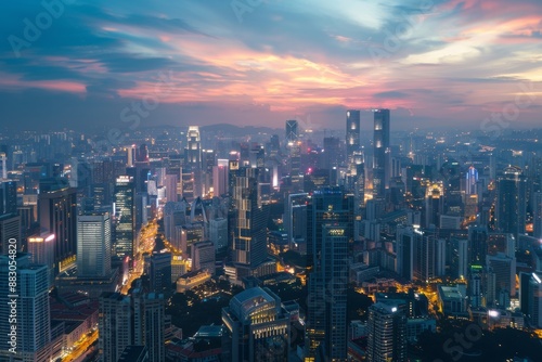 Wallpaper Mural An aerial view of a city skyline at dusk, with buildings illuminated and city lights twinkling Torontodigital.ca