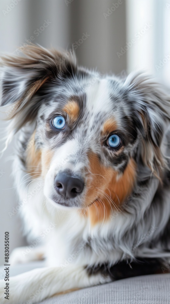 Australian Shepherd with Blue Eyes
Close-up portrait of an Australian Shepherd with striking blue eyes and a curious expression, indoors with soft lighting.
Australian Shepherd with Blue Eyes
Close-up portrait of an Australian Shepherd with striking blue eyes and a curious expression, indoors with soft lighting.