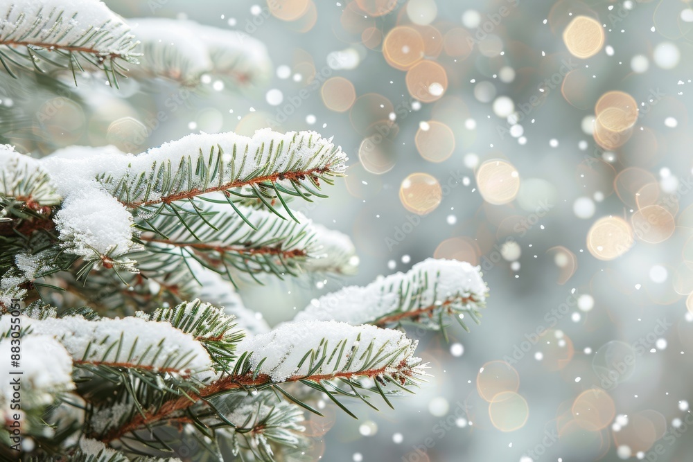 Snow-covered fir tree branches in a winter forest Snow-covered fir tree branches in a winter forest