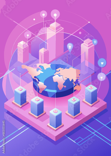 Abstract world map, concept of global network and connectivity, international data transfer and cyber technology, worldwide business