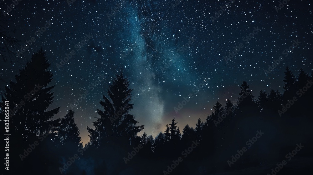 Stunning night sky filled with stars above a forest Stunning night sky filled with stars above a forest