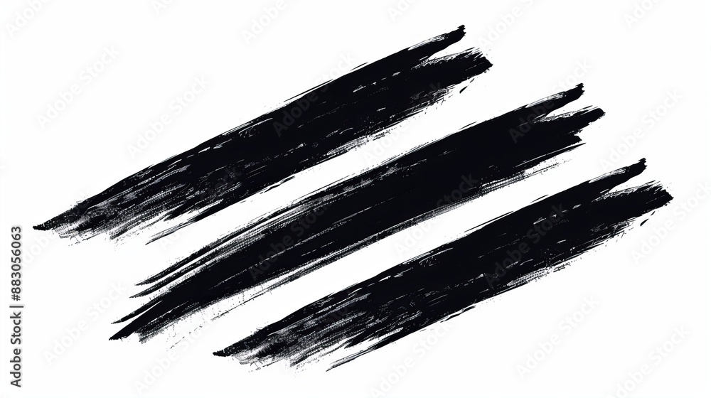 This image features three bold black brush strokes with heavy, rough textures, providing a striking and artistic element suitable for various design and creative projects. This image features three bold black brush strokes with heavy, rough textures, providing a striking and artistic element suitable for various design and creative projects.
