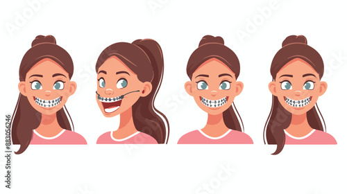 Happy Woman Character With Braces Has Bright Smile Ra