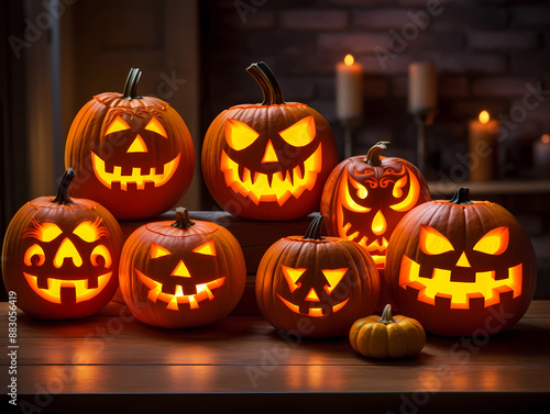 Expert Halloween Jack-o'-Lantern Pumpkin Carving with Glowing Face..