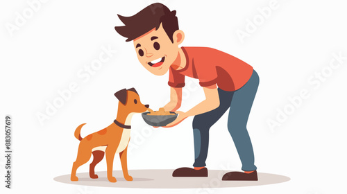 Friendly Volunteer Feeding Dog In Animal Shelter 