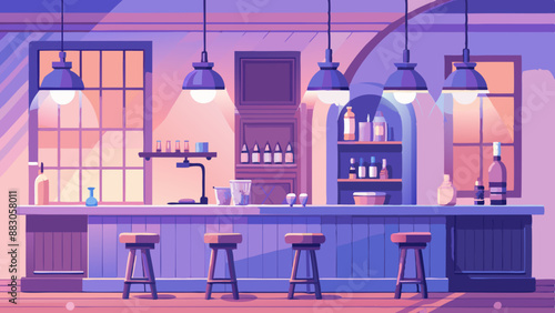 Old bar scene. Traditional or British style bar or pub interior, with wooden paneling