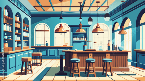 Old bar scene. Traditional or British style bar or pub interior, with wooden paneling