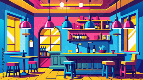 Old bar scene. Traditional or British style bar or pub interior, with wooden paneling