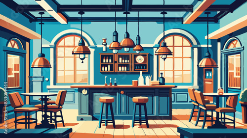Old bar scene. Traditional or British style bar or pub interior, with wooden paneling