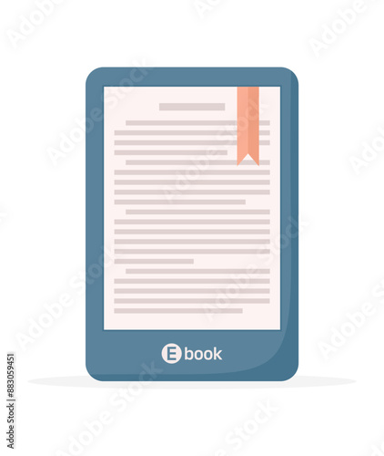 E-book reader isolated on a white background. Flat vector illustration