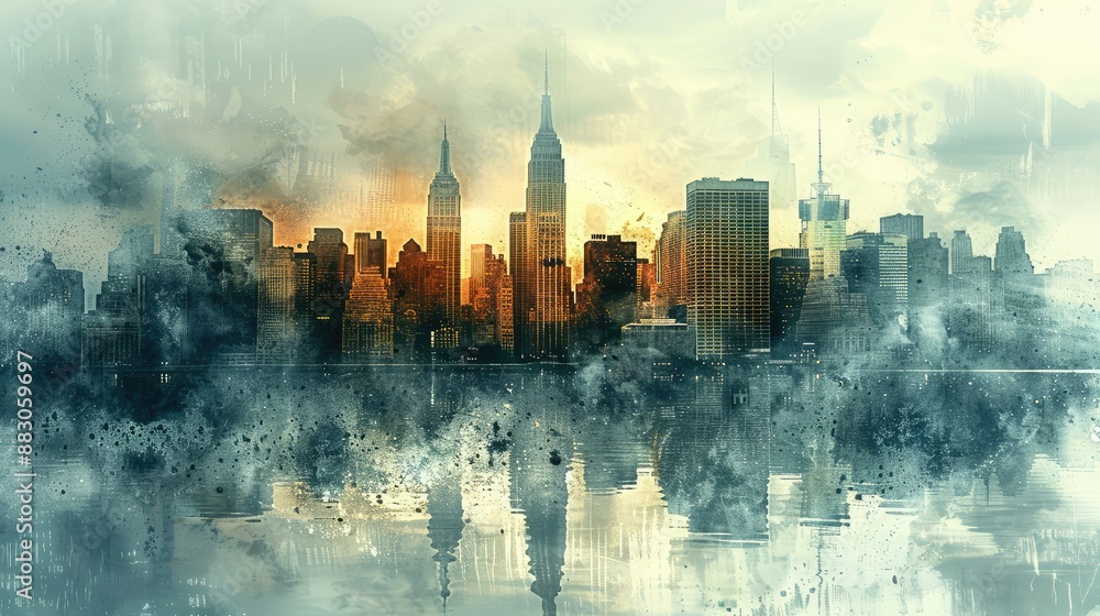 Abstract Cityscape Art with Skyline Reflection Abstract Cityscape Art with Skyline Reflection