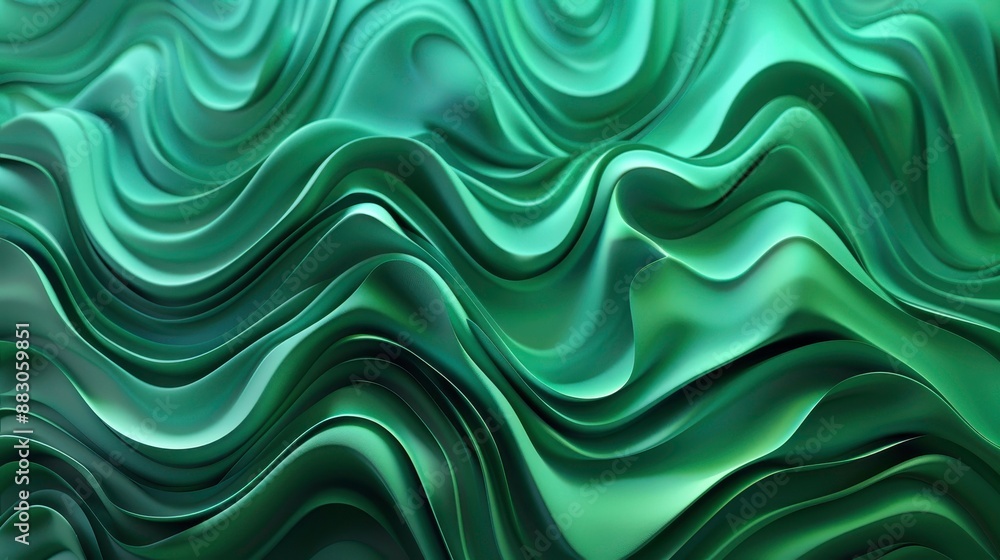 Flowing green waves and metallic gloss art illustration Flowing green waves and metallic gloss art illustration