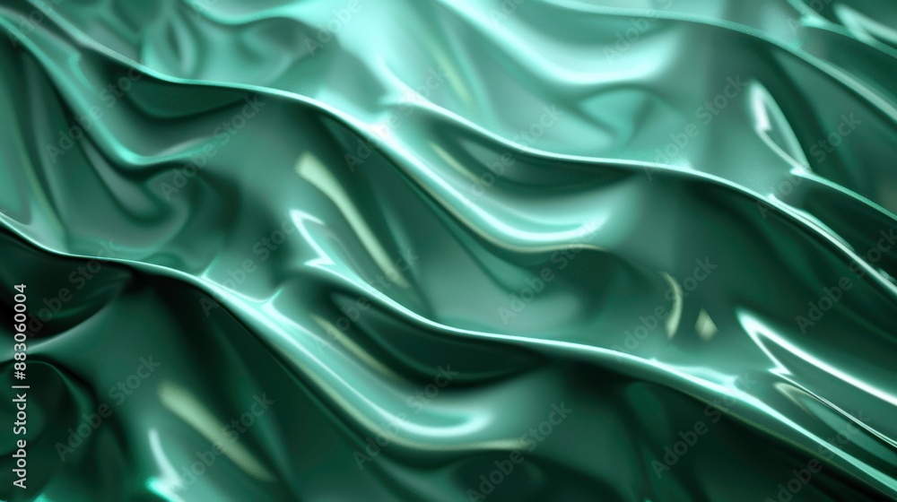 Fototapeta premium Flowing green waves and metallic gloss art illustration