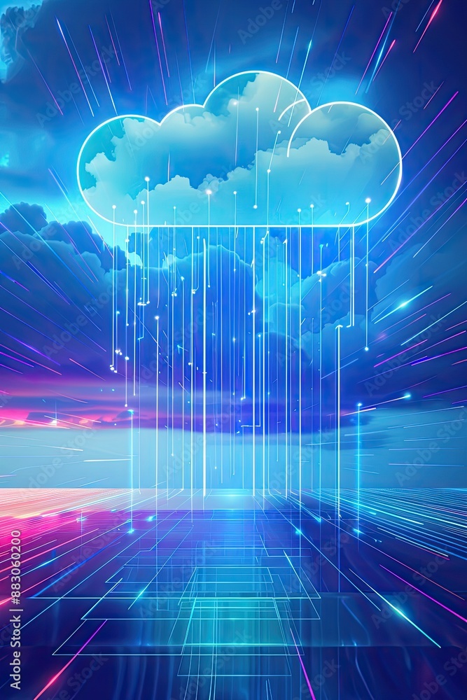 Futuristic Cloud Technology with Digital Streams Futuristic Cloud Technology with Digital Streams