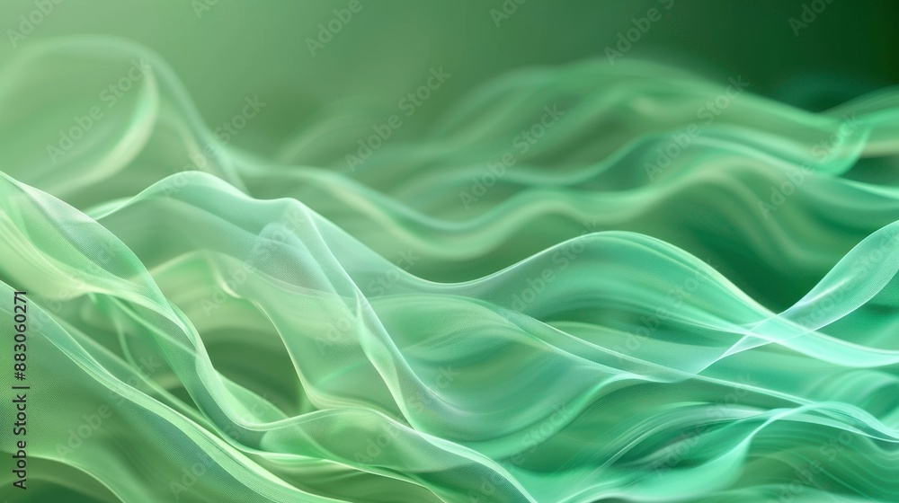 Obraz premium Flowing green waves and metallic gloss art illustration