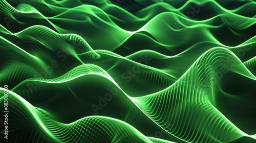 Flowing green waves and metallic gloss art illustration