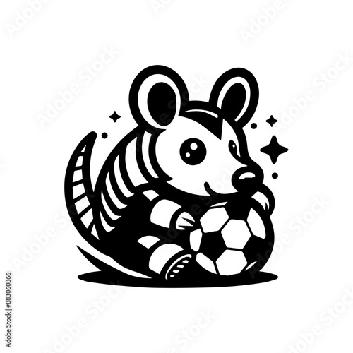 cute Armadillo logo design playing football