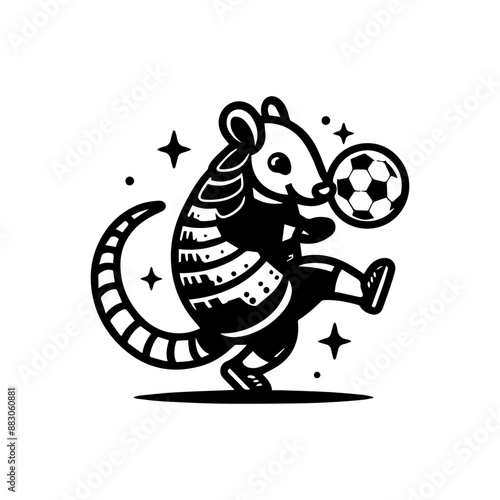 cute Armadillo logo design playing football