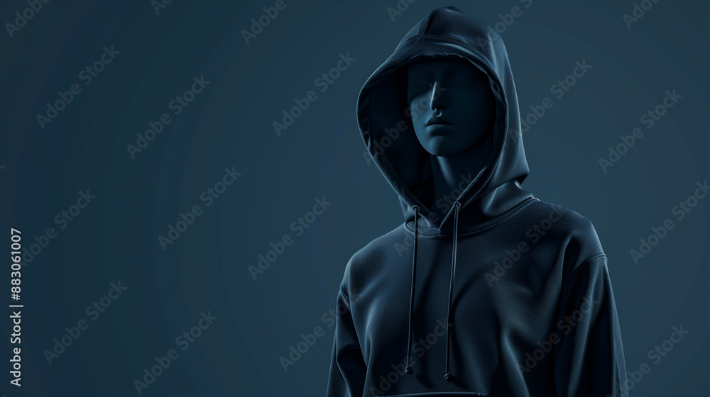 mockup blank dark blue hoodie with mannequin, blue background, Ai generated Images mockup blank dark blue hoodie with mannequin, blue background, Ai generated Images