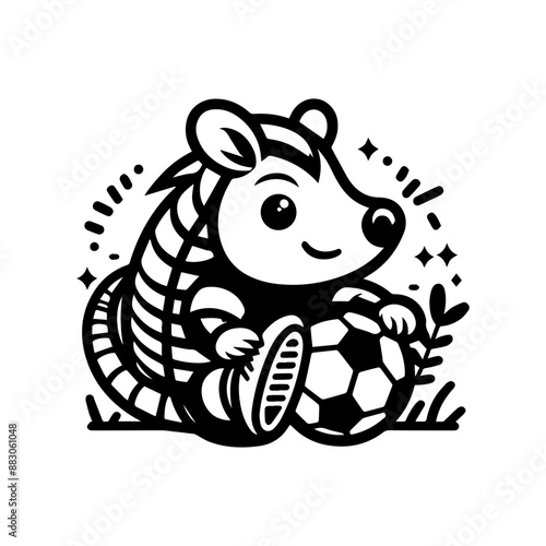 cute Armadillo logo design playing football