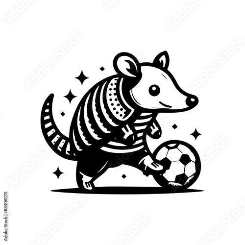 cute Armadillo logo design playing football