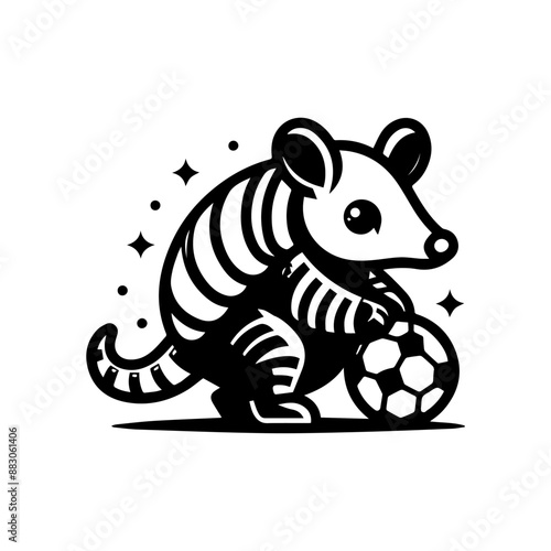 cute Armadillo logo design playing football