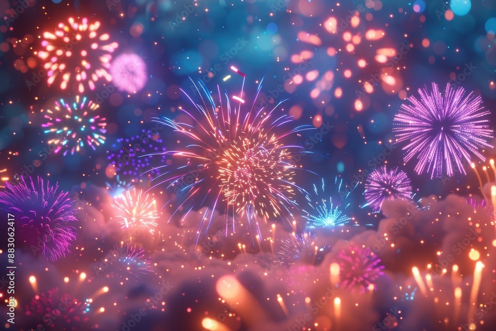 Fototapeta premium Fireworks Dance Above the Clouds