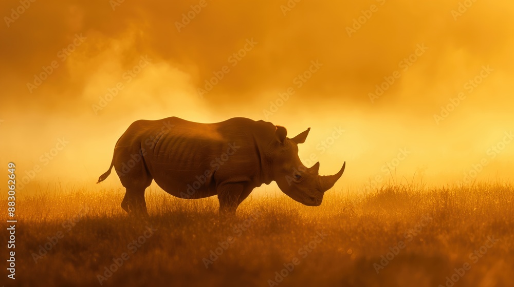 Fototapeta premium Silhouette of a rhino on the African Savanna