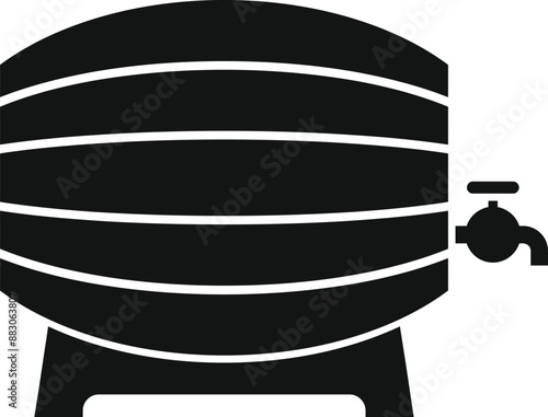 Black silhouette of a classic wooden barrel with tap, used for producing and storing alcoholic beverages