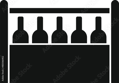 Wine bottles standing in a wooden box icon in simple style isolated on white background