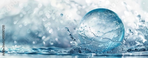 Water molecule with a dynamic river flow inside, symbolizing the lifegiving force of water in nature