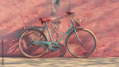 A city bike against a blush pink pastel wall photo