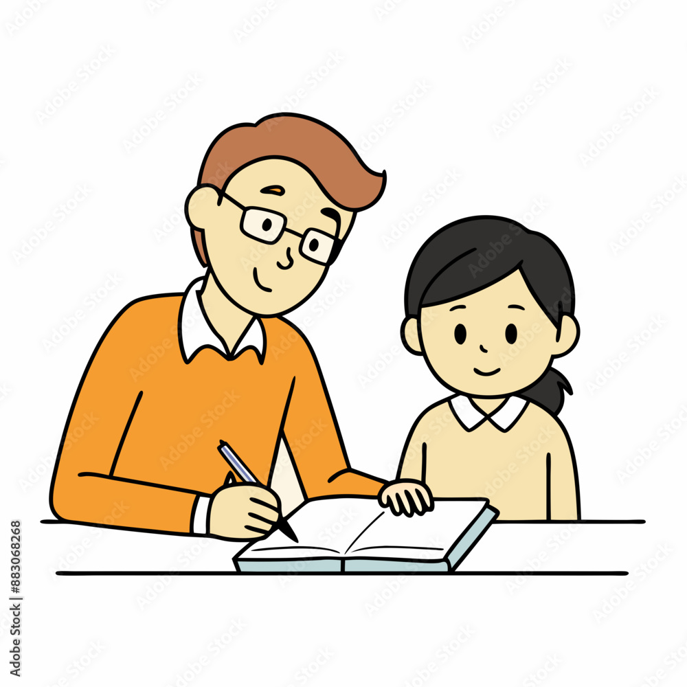 A tutor helping a student with homework vector illustration with white background A tutor helping a student with homework vector illustration with white background