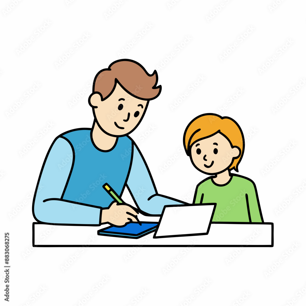 A tutor helping a student with homework vector illustration with white background A tutor helping a student with homework vector illustration with white background