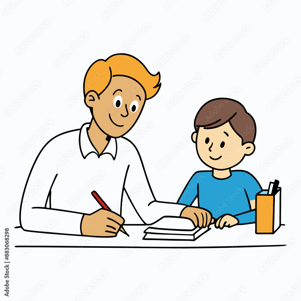 A tutor helping a student with homework vector illustration with white background A tutor helping a student with homework vector illustration with white background