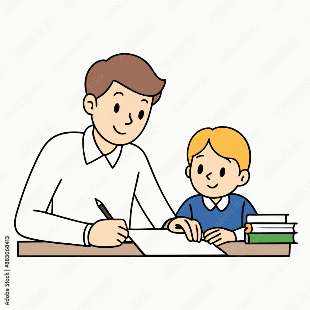 A tutor helping a student with homework vector illustration with white background A tutor helping a student with homework vector illustration with white background