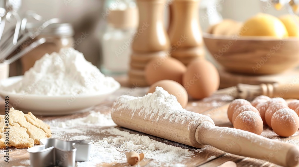Baking Ingredients on Wooden Table. Baking Ingredients on Wooden Table.
