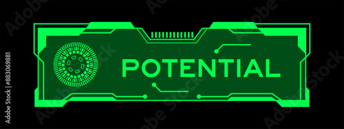 Green color of futuristic hud banner that have word potential on user interface screen on black background
