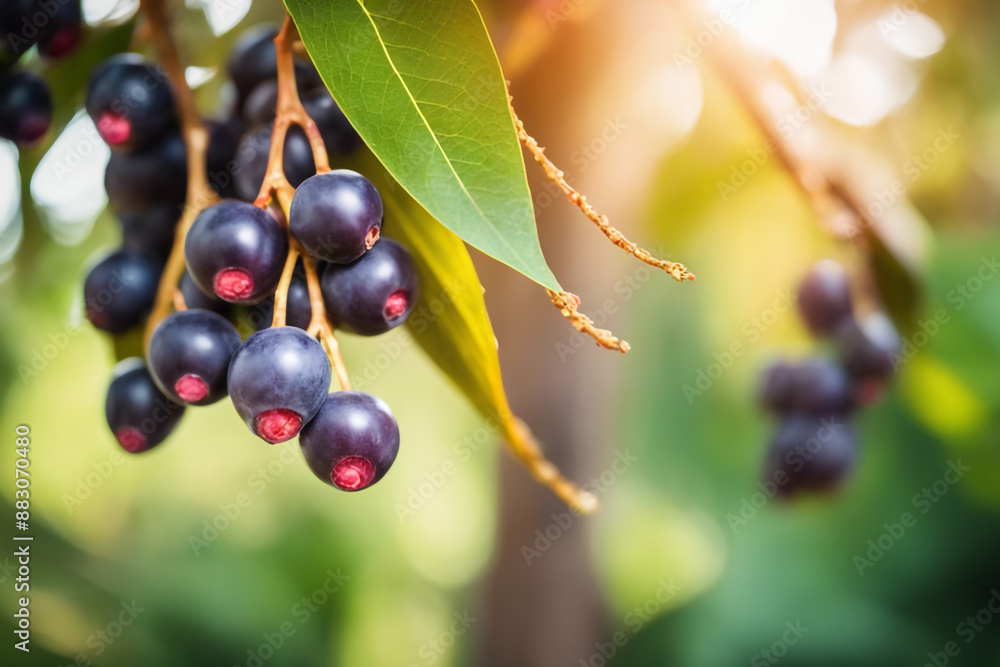 photo shot of a Acai attached to a tree branch with a blurred background photo shot of a Acai attached to a tree branch with a blurred background