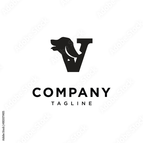 Letter V Dachshund Dog logo icon vector