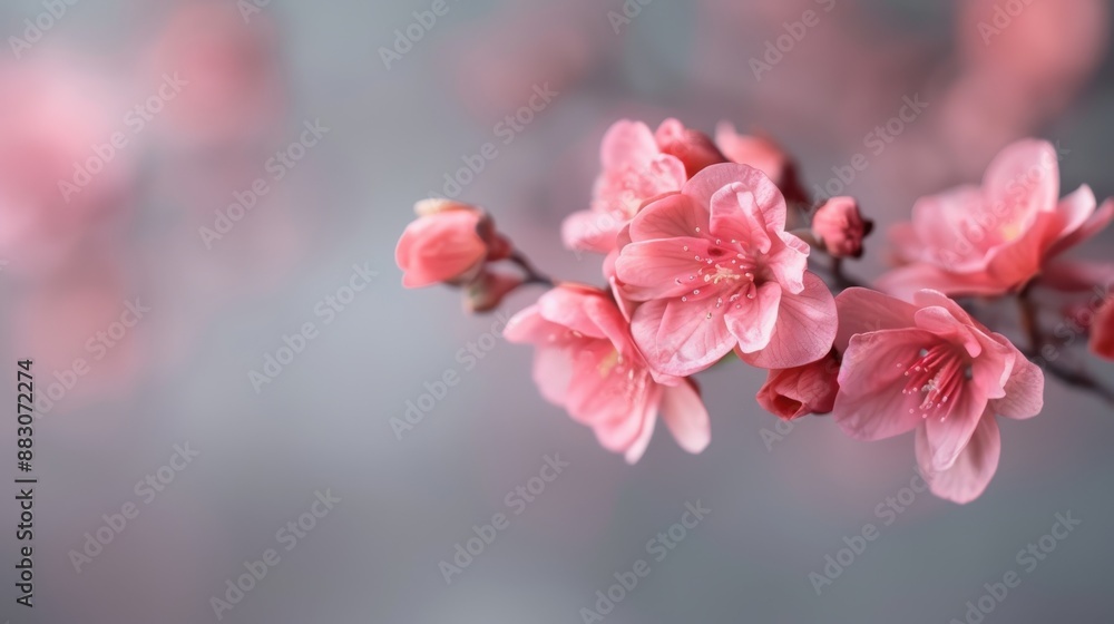 Pink cherry blossoms captured in a soft-focused background, showcasing their delicate petals and tranquil beauty, epitomizing the essence of springtime elegance. Pink cherry blossoms captured in a soft-focused background, showcasing their delicate petals and tranquil beauty, epitomizing the essence of springtime elegance.