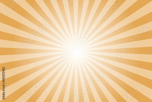 Yellow background with white sun ray. Pattern of starburst. Abstract Indian yellow texture with light of sunburst. Radial beam of sunlight. Retro background with flash. Design of sunbeams.