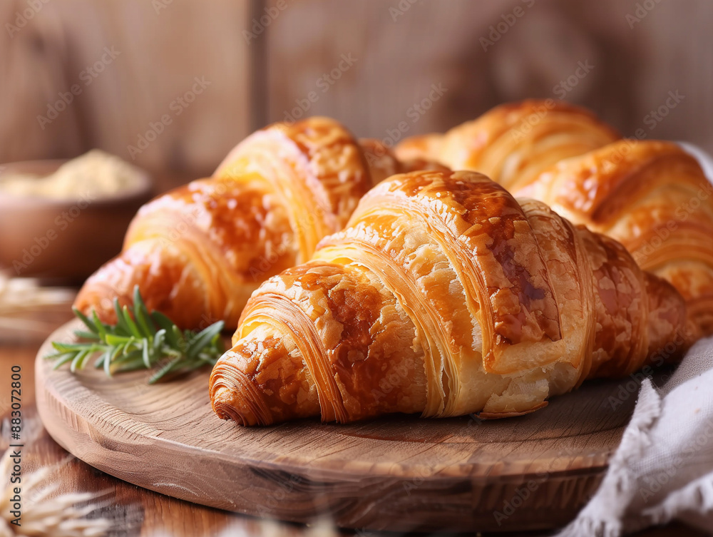 Appetizing croissants on wooden table close-up
Appetizing croissants on wooden table close-up
