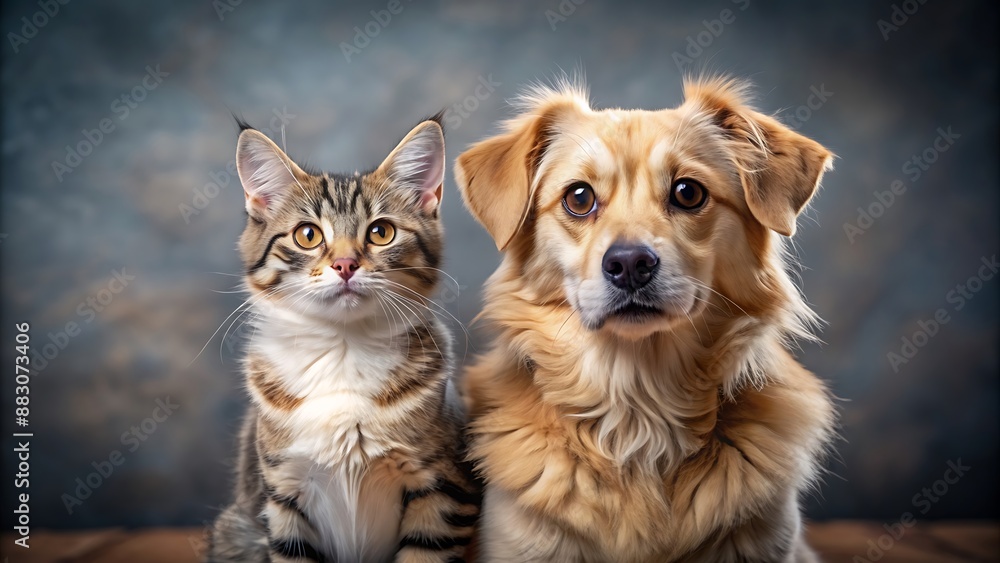 Fototapeta premium Curious Cat and Dog Looking at Camera.