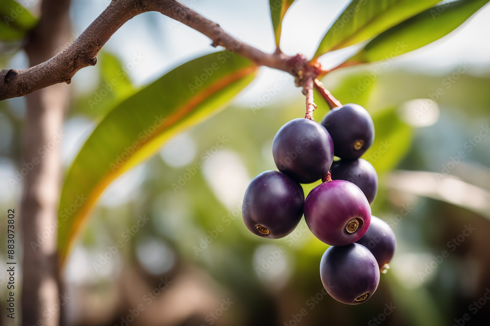 photo shot of a Acai attached to a tree branch with a blurred background photo shot of a Acai attached to a tree branch with a blurred background