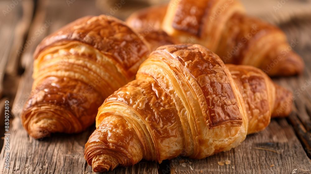 Appetizing croissants on wooden table close-up
Appetizing croissants on wooden table close-up