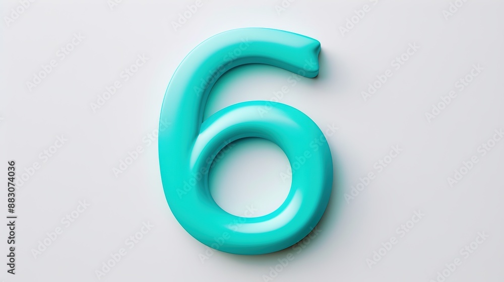 Turquoise Number Six on White Background Turquoise Number Six on White Background